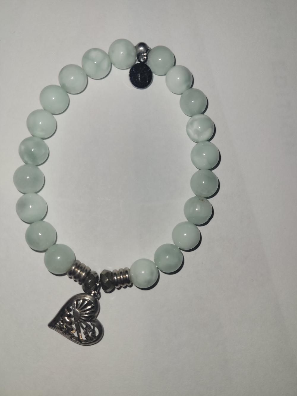 T. Jazelle Aquamarine Jade Rising Sun Heart Charm Stretch Bracelet